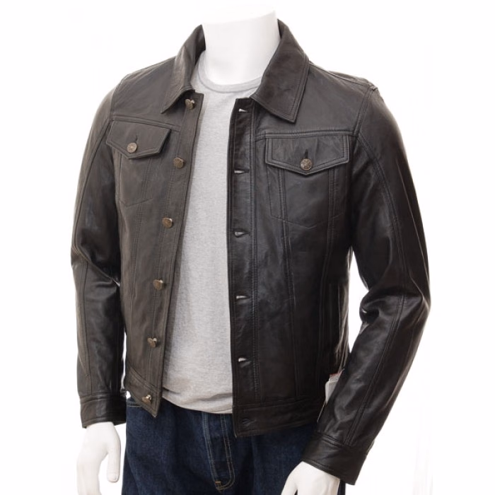 Black Cropped Men’s Fashion Leather Jackets, manufactured by Alayki International, custom leather jacket