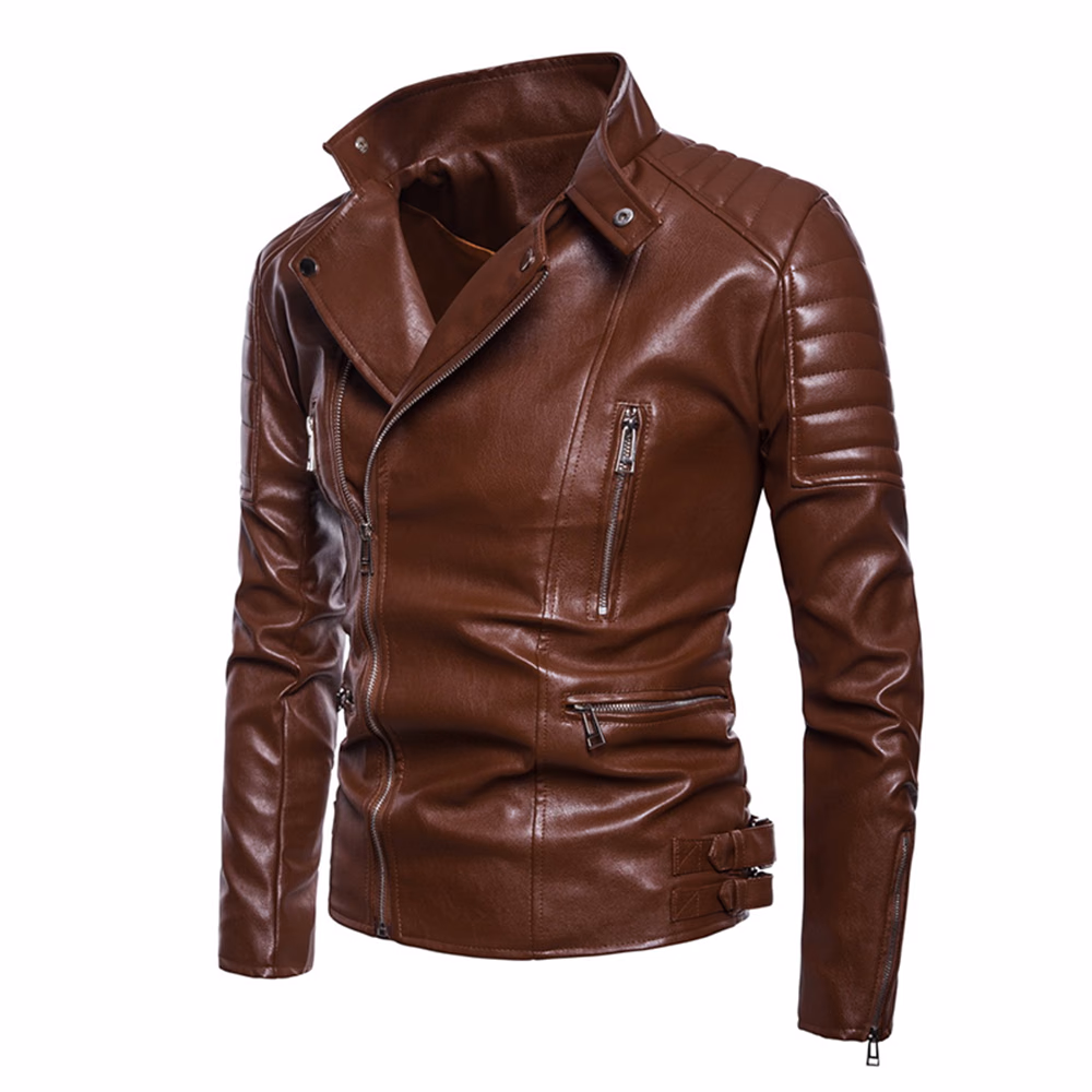 Black Snap-Front Men’s Fashion Leather Jackets, manufactured by Alayki International, custom leather jacket