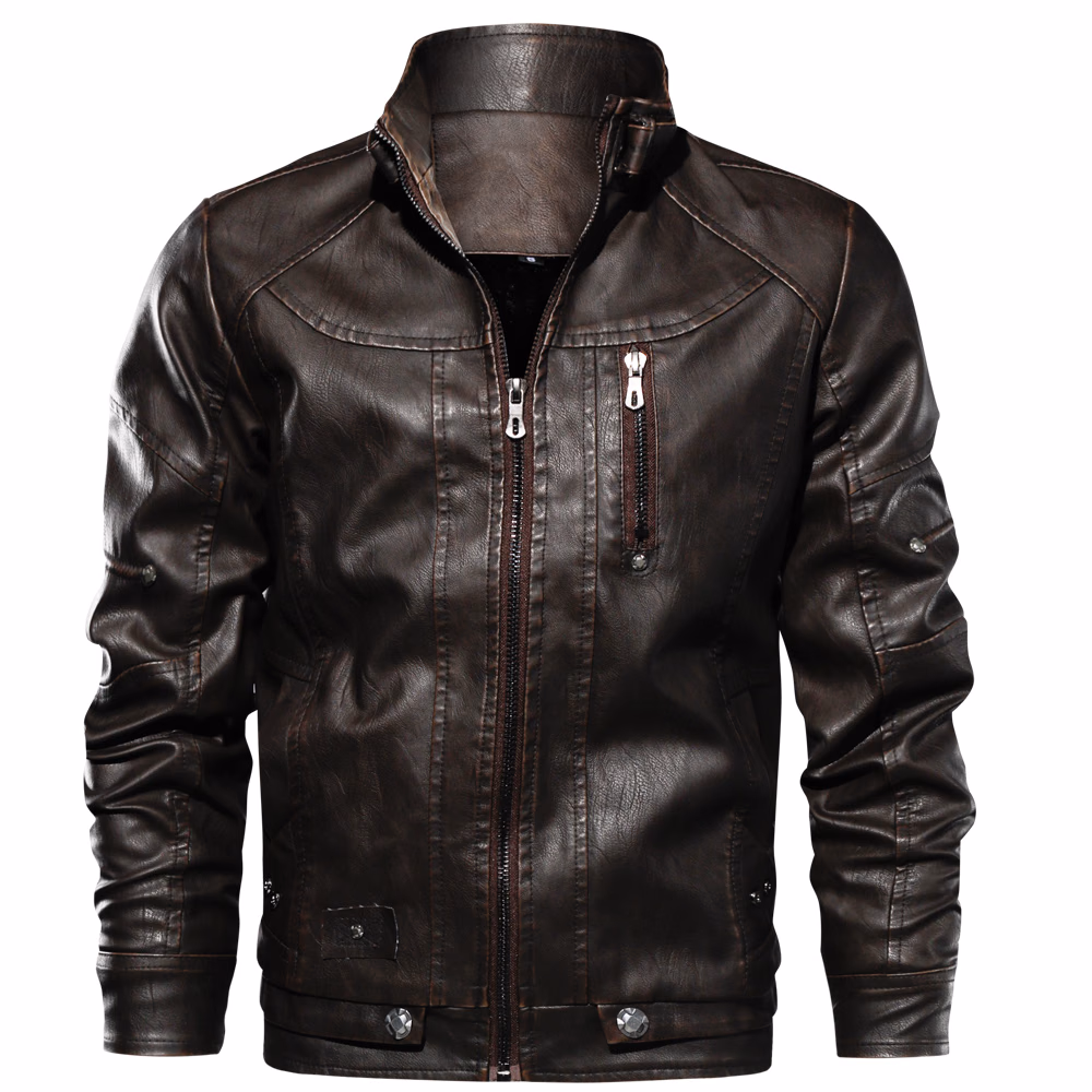 Black Zip-Up Men’s Leather Jackets, manufactured by Alayki International, custom leather jacket