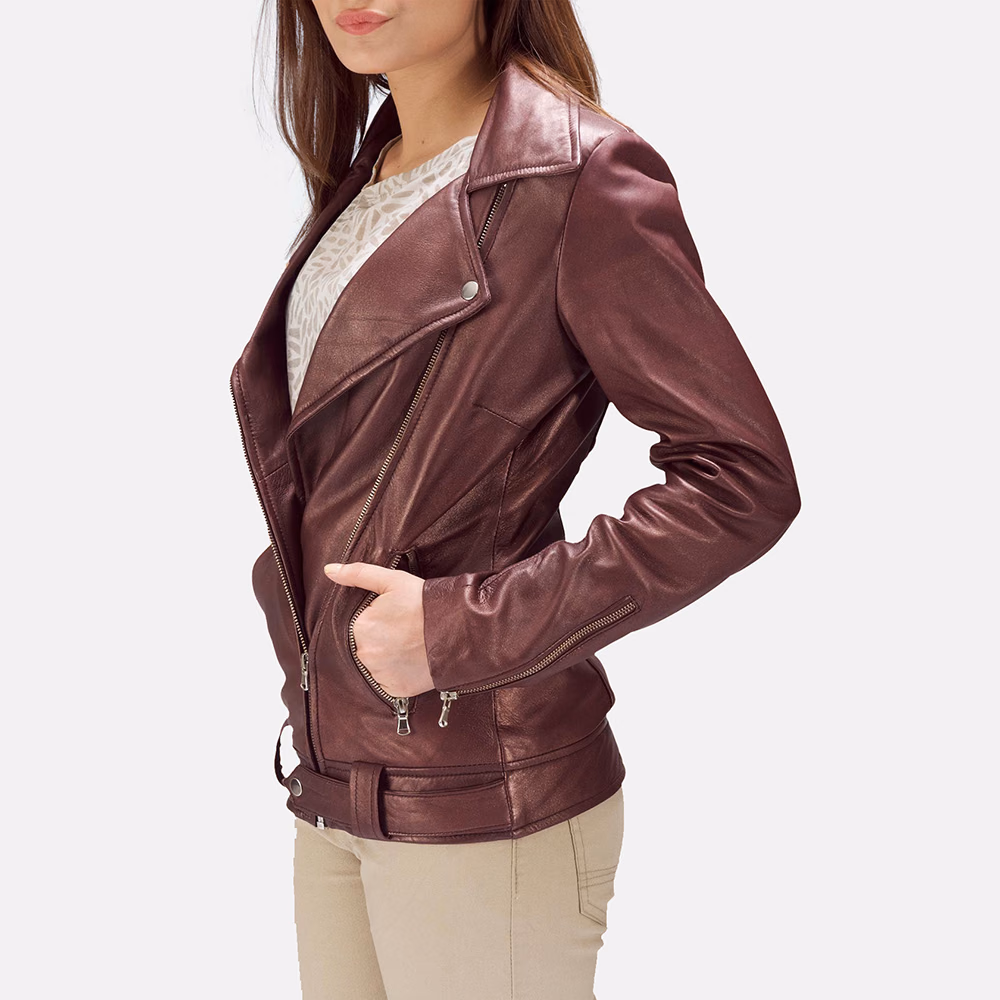 Cognac Studded Women’s Leather Jackets, manufactured by Alayki International, custom leather jacket