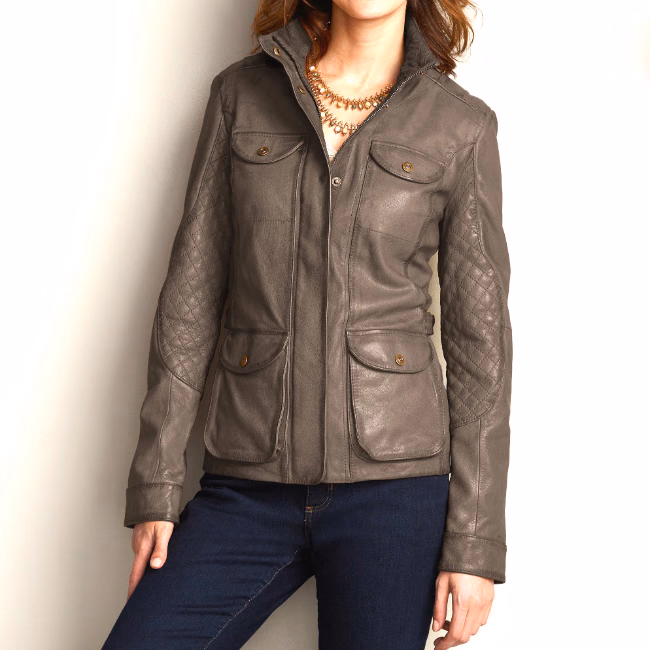 Cognac Zip-Up Women’s Leather Jackets, manufactured by Alayki International, custom leather jacket