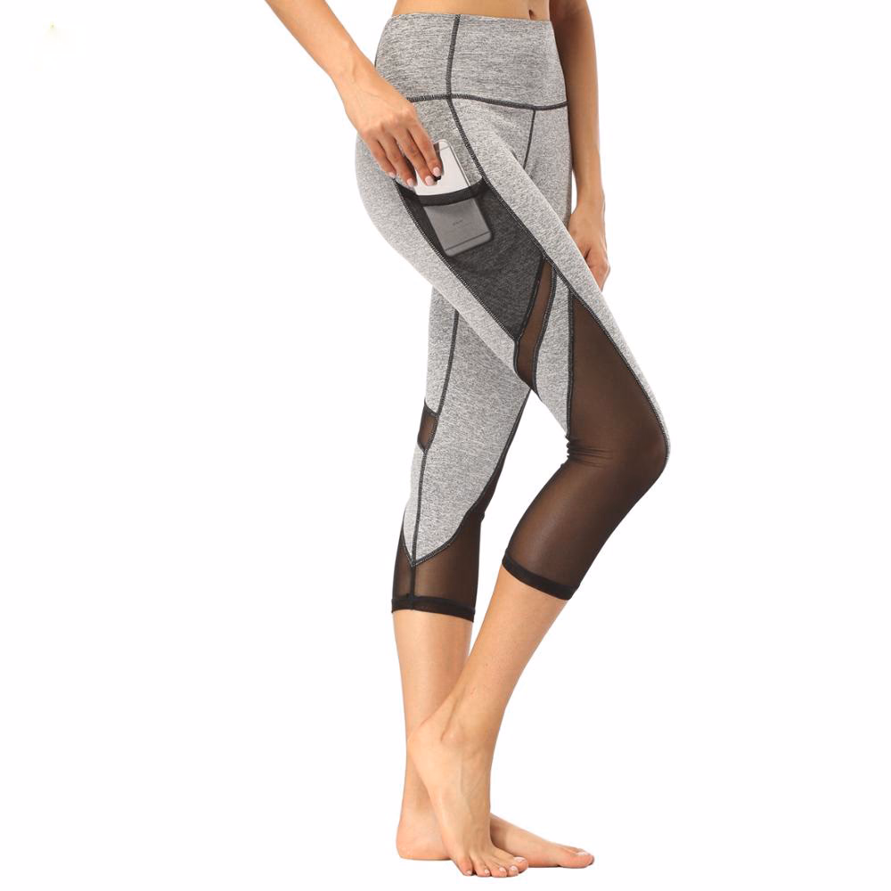 Grey Mesh Panel Women’s Leggings, manufactured by Alayki International, custom activewear