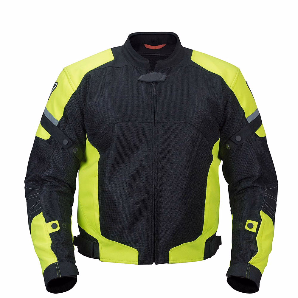 Hi-Vis Yellow Enduro Motorcycle Jackets, manufactured by Alayki International, custom motorcycle jacket