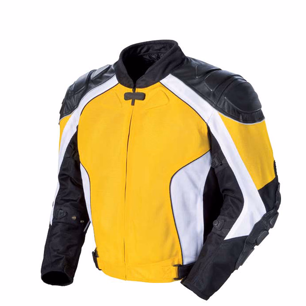 Hi-Vis Yellow Padded Motorcycle Jackets, manufactured by Alayki International, custom motorcycle jacket