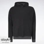 Alayki Black Pullover Hoodie for Men | Snap-Button Hood Brushed Knit Look AMHD002