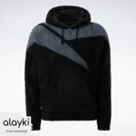 Alayki Black and Grey Pullover Hoodie for Men | Diagonal Colour-Block Brushed Knit Look AMHD003