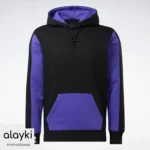 Alayki Black and Purple Pullover Hoodie for Men | Colour-Block Panels Soft Knit Finish AMHD007