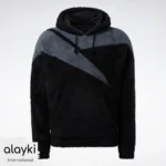 Alayki Black and Grey Sherpa-Look Pullover Hoodie for Women | Diagonal Colour-Block Brushed Knit Look AWHD001