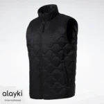 Alayki Black Quilted Gym Vest for Men | Full-Zip Wave-Quilted Matte Performance Finish AMJC001