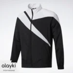 Alayki Black and White Full-Zip Track Jacket for Men | Diagonal Colour-Block Panel Smooth Stretch Finish AMJC002