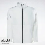 Alayki White Full-Zip Track Jacket for Men | Tonal Shoulder Graphic Lightweight Woven Finish AMJC005