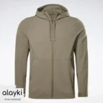 Alayki Olive Green Full-Zip Hooded Jacket for Men | Drawstring Hood Brushed Knit Look AMJC007