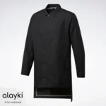 Alayki Black Longline Jacket for Men | Button-Front Placket Matte Performance Finish AMJC008