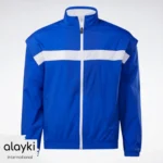 Alayki Blue Full-Zip Track Jacket for Men | White Chest Stripe Lightweight Woven Finish AMJC009