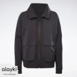 Alayki Charcoal Grey Full-Zip Utility Jacket for Women | Flap Chest Pockets Smooth Stretch Finish AWJC002
