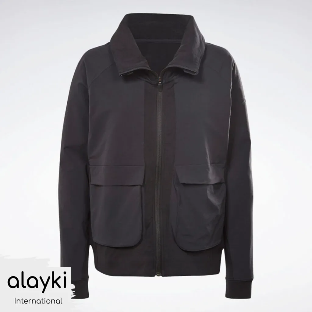 active-wear-gym-jacket-women-AWJC002-1024x1024 Alayki Charcoal Grey Full-Zip Utility Jacket for Women | Flap Chest Pockets Smooth Stretch Finish AWJC002 - Image 1