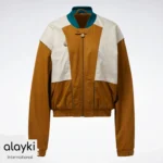 Alayki Mustard and Cream Cropped Bomber Jacket for Women | Colour-Block Panels Lightweight Woven Finish AWJC003