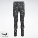 Alayki Black Speckled Print Leggings for Women | Soft Knit Finish Gym Tights AWLT006