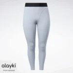 Alayki Grey Ribbed Leggings with Contrast Waistband for Women | Ribbed Knit Finish Gym Tights AWLT008
