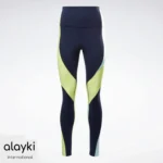 Alayki Navy and Lime Green Colour-Block Leggings for Women | Smooth Stretch Finish Gym Tights AWLT013