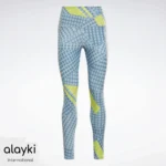 Alayki Blue Grid Print Leggings with Lime Accents for Women | Smooth Stretch Finish Gym Tights AWLT015