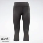Alayki Charcoal Grey Capri Leggings with Mesh Hem for Women | Smooth Stretch Finish Gym Tights AWLT016