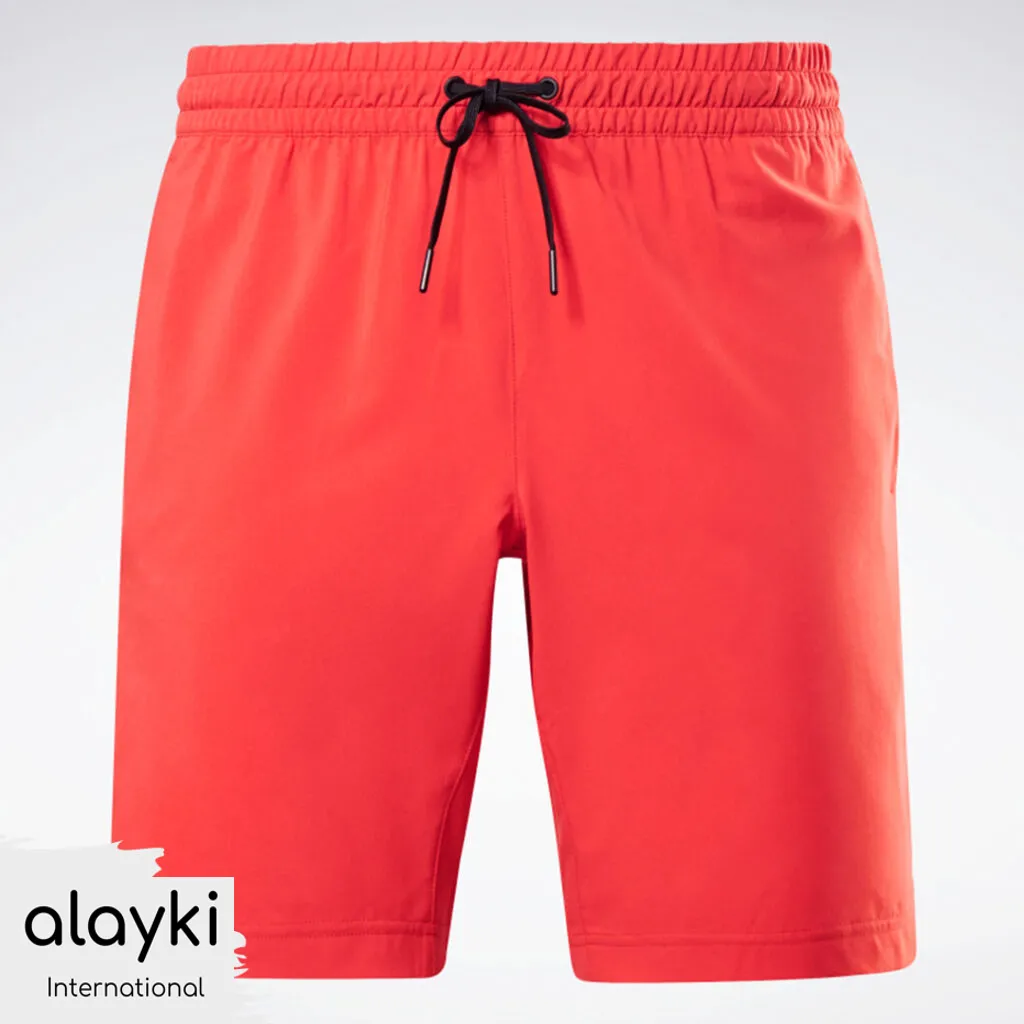 active-wear-gym-shorts-AMST001-1024x1024 Alayki Coral Red Gym Shorts with Drawstring Waist for Men | Lightweight Woven Finish Training Shorts AMST001 - Image 1