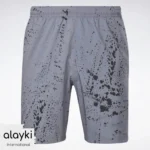 Alayki Grey Splatter Print Gym Shorts for Men | Lightweight Woven Finish Training Shorts AMST002