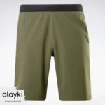 Alayki Olive Green Gym Shorts with Contrast Waistband for Men | Lightweight Woven Finish Training Shorts AMST003