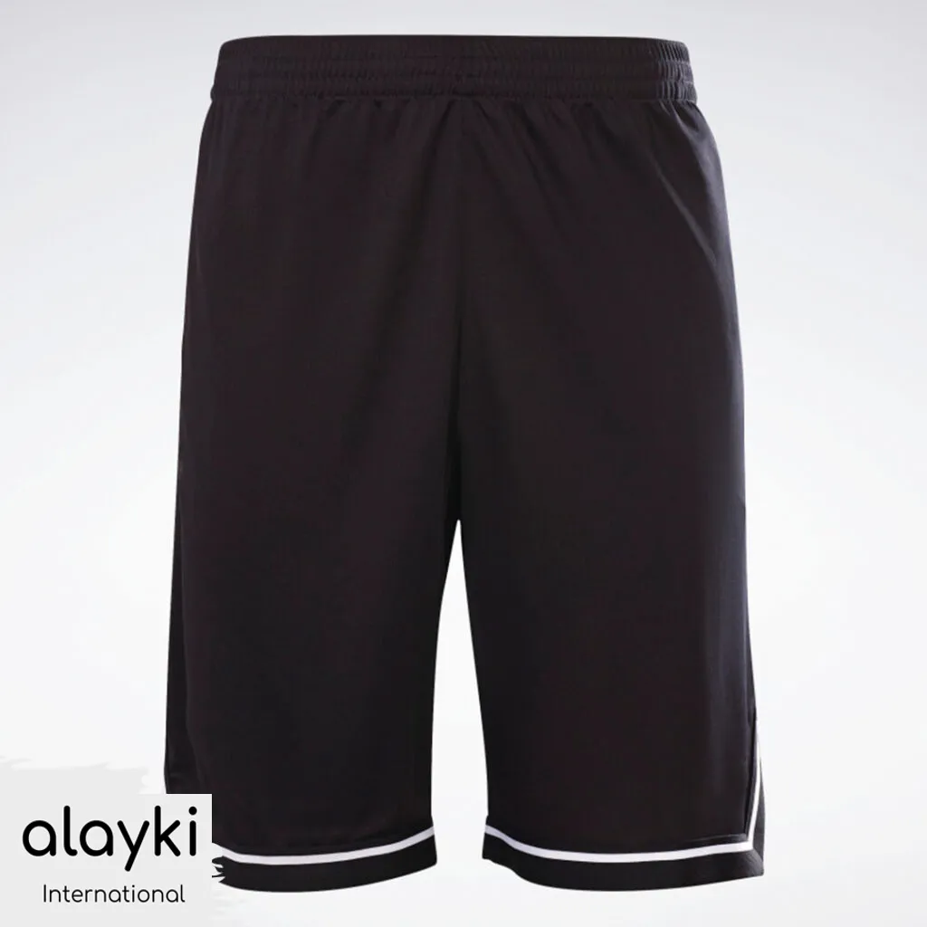 active-wear-gym-shorts-AMST014-1024x1024 Alayki Black Shorts with White Stripe Trim for Men | Ribbed Waistband Smooth Stretch Finish AMST014 - Image 1