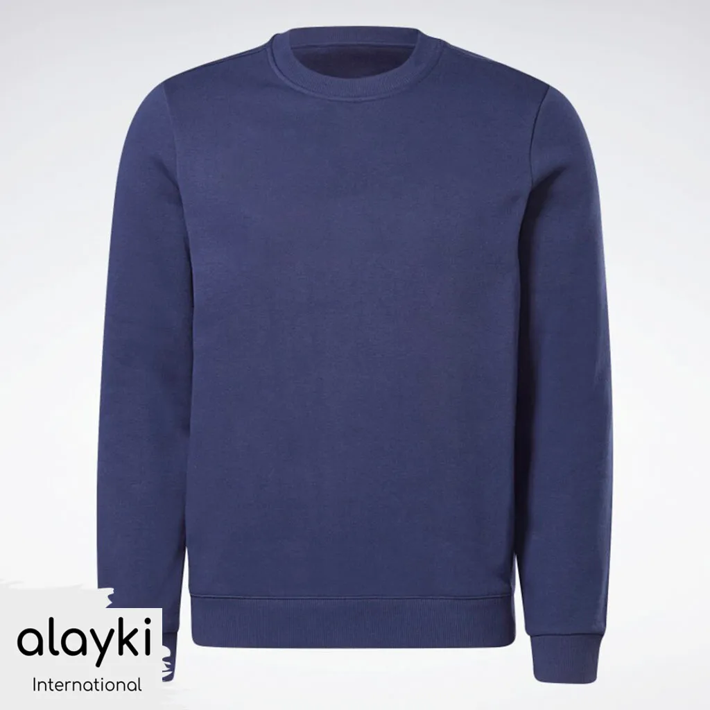 active-wear-gym-sweat-shirt-AMSS003-1024x1024 Alayki Navy Blue Crewneck Sweatshirt for Men | Ribbed Cuffs and Hem Brushed Knit Look AMSS003 - Image 1