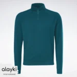 Alayki Teal Quarter-Zip Pullover for Men | Raglan Sleeves Brushed Knit Look AMSS005