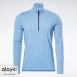 Alayki Sky Blue Half-Zip Pullover for Men | Stand Collar Smooth Stretch Finish AMSS006