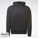 Alayki Charcoal Pullover Hoodie for Men | Drawstring Hood Brushed Knit Look AMSS008
