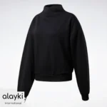 Alayki Black Cropped Funnel-Neck Sweatshirt for Women | Ribbed Cuffs Brushed Knit Look AWSS004