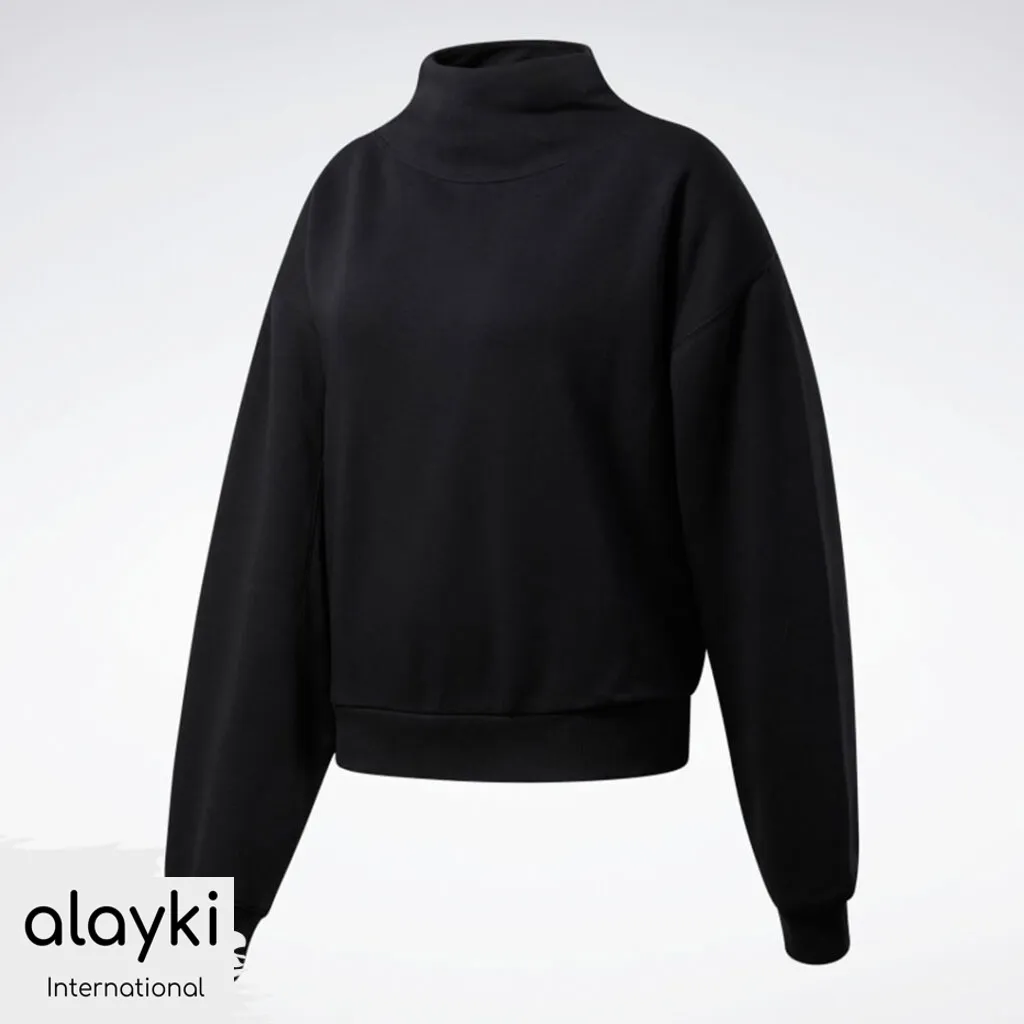 active-wear-gym-sweat-shirt-AWSS004-1024x1024 Alayki Black Cropped Funnel-Neck Sweatshirt for Women | Ribbed Cuffs Brushed Knit Look AWSS004 - Image 1