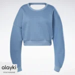 Alayki Slate Blue Cropped Sweatshirt for Women | Cutout Back Strap Brushed Knit Look AWSS006
