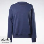 Alayki Navy Blue Crew Neck Sweatshirt for Women | Ribbed Trims Brushed Knit Look AWSS007