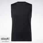Alayki Black Tank Top for Men | Mesh-Panel Neckline Matte Performance Finish AMTT008