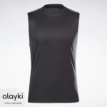 Alayki Charcoal Tank Top for Men | Mesh Shoulder Panel Smooth Stretch Finish AMTT009