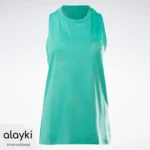 Alayki Teal Longline Tank Top for Women | Sheer Textured Front Mesh-Panel Finish AWTT002