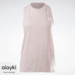 Alayki Pale Pink Longline Tank Top for Women | Diagonal Print Detail Soft Knit Finish AWTT004