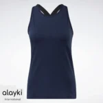 Alayki Navy Blue Racerback Tank Top for Women | Contrast-Lined Straps Smooth Stretch Finish AWTT005