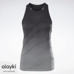 Alayki Grey Ombre Racerback Tank Top for Women | Wave-Line Print Matte Performance Finish AWTT007