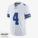 Alayki White and Blue American Football Jersey for Men | Striped Sleeve Cuffs Mesh-Panel Finish SMAF101