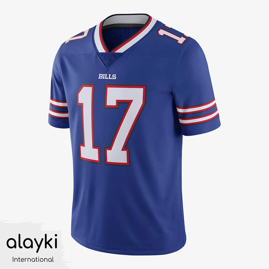 american-football-uniform-jersey-SMAF104-1024x1024 Alayki Royal Blue American Football Jersey for Men | Red-Striped Sleeve Cuffs Mesh-Panel Finish SMAF104 - Image 1