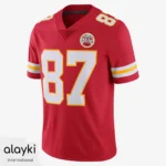 Alayki Red and Gold American Football Jersey for Men | Gold-Trimmed Sleeve Cuffs Mesh-Panel Finish SMAF107