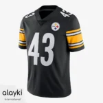 Alayki Black American Football Jersey for Men | Striped Sleeve Bands and Chest Emblem Smooth Stretch Finish SMAF112