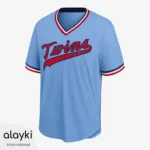 Alayki Light Blue Pullover Baseball Jersey for Men | Script Chest Graphic Smooth Stretch Finish SMBE102