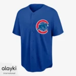 Alayki Royal Blue Button-Front Baseball Jersey for Men | Circular Chest Emblem Smooth Stretch Finish SMBE103